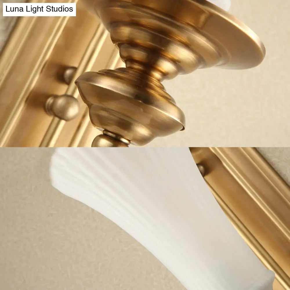 Traditional White Glass Flare Wall Lamp Brass Sconce Light Fixture For Bedroom