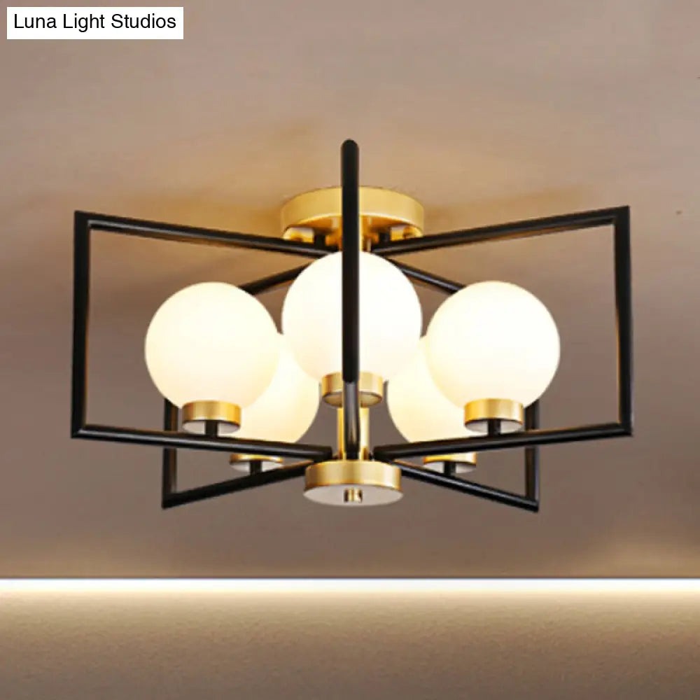 Traditional White Glass Flush Mount Ceiling Fixture With 5 Lights For Living Room
