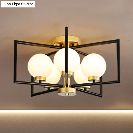 Traditional White Glass Flush Mount Ceiling Fixture With 5 Lights For Living Room