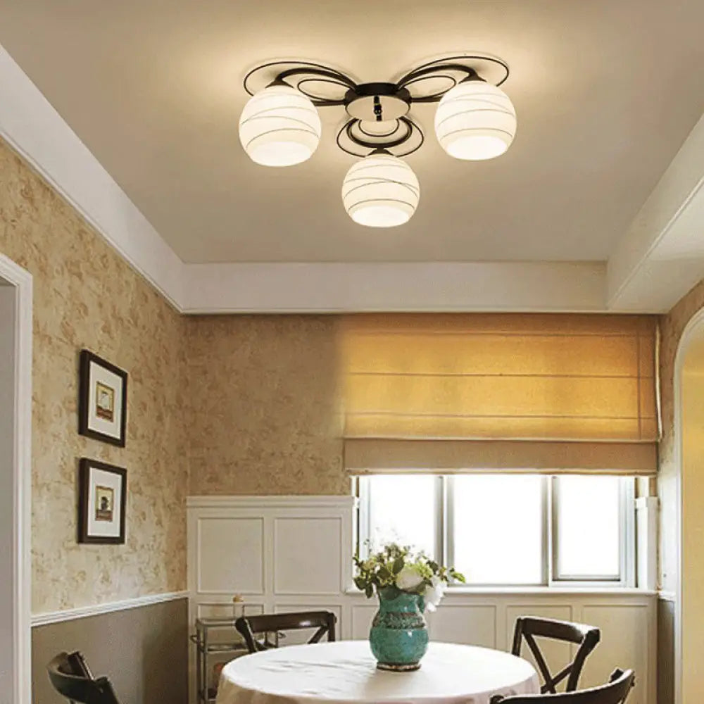 Traditional White Glass Flush Mount Ceiling Light - 3/6/9 Orb Lights For Living Room 3 /