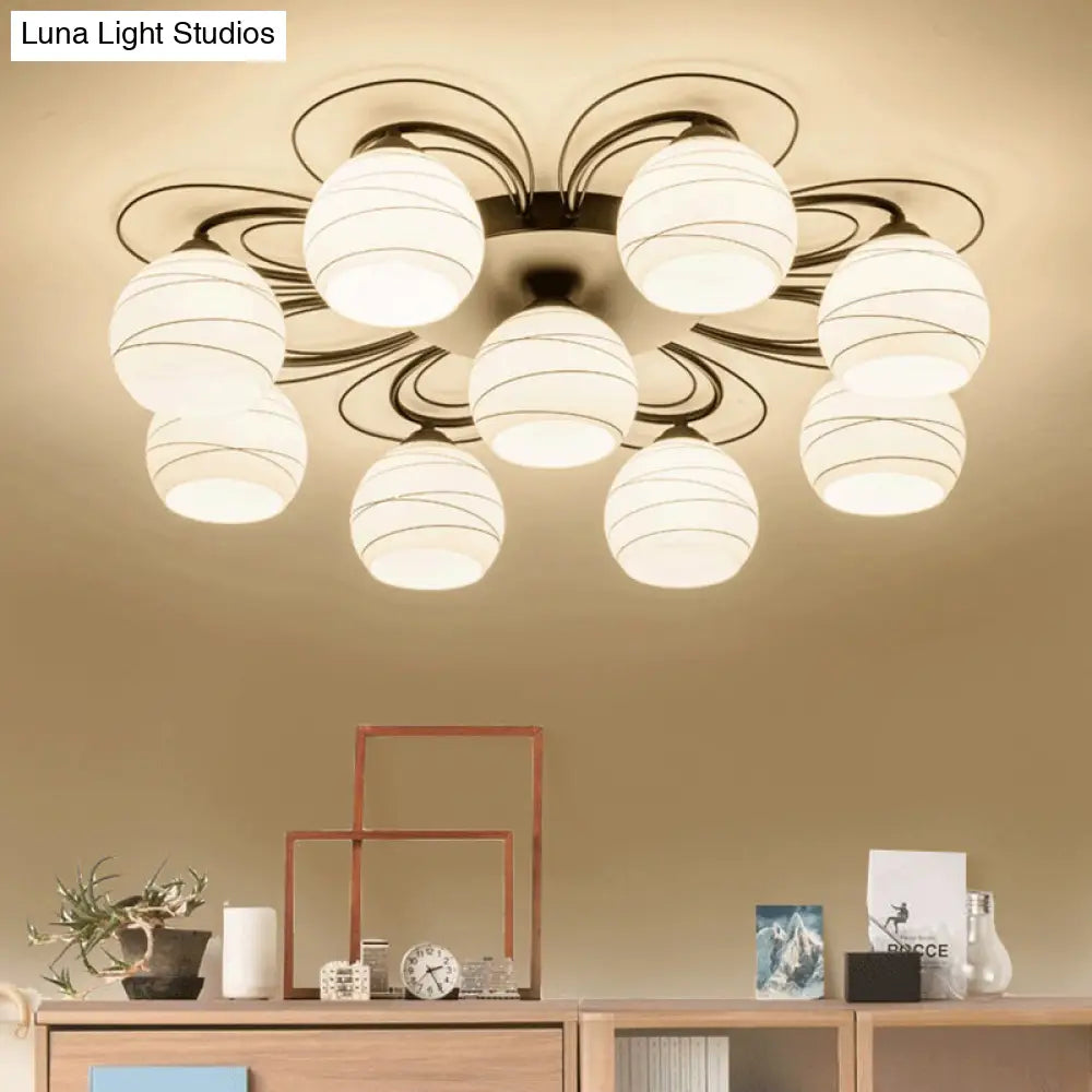 Traditional White Glass Flush Mount Ceiling Light - 3/6/9 Orb Lights For Living Room