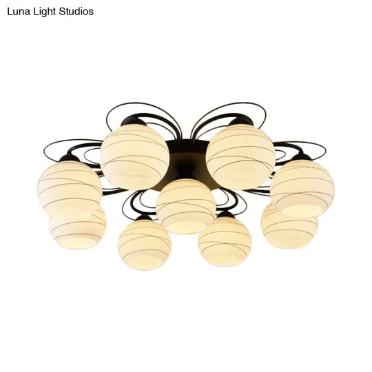 Traditional White Glass Flush Mount Ceiling Light - 3/6/9 Orb Lights For Living Room