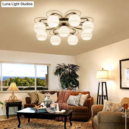 Traditional White Glass Flush Mount Ceiling Light - 3/6/9 Orb Lights For Living Room 9 /