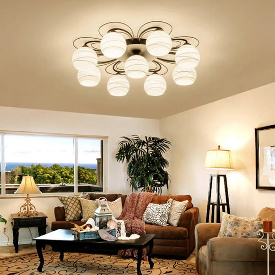 Traditional White Glass Flush Mount Ceiling Light - 3/6/9 Orb Lights For Living Room 9 /