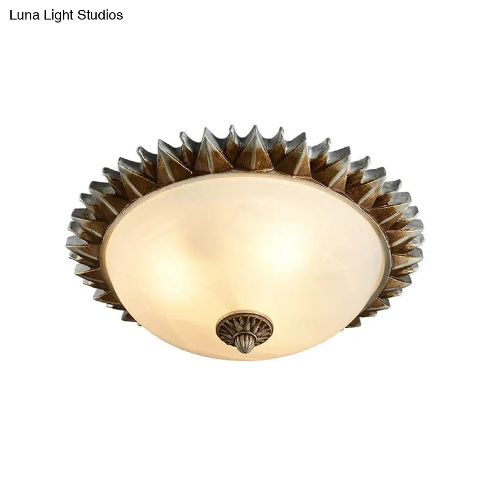 Traditional White Glass Flush Mount Ceiling Light For Dining Room - 1/3 Sunburst Lights Sizes 9 Or