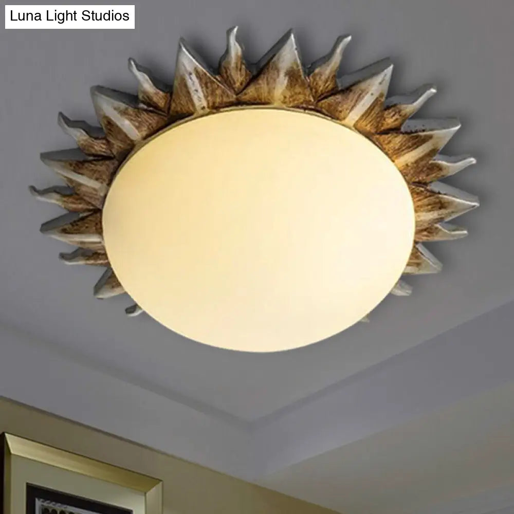 Traditional White Glass Flush Mount Ceiling Light For Dining Room - 1/3 Sunburst Lights Sizes 9 Or
