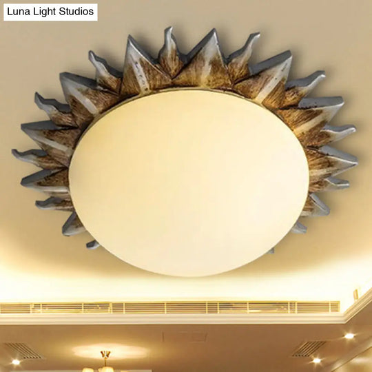 Traditional White Glass Flush Mount Ceiling Light For Dining Room - 1/3 Sunburst Lights Sizes 9’