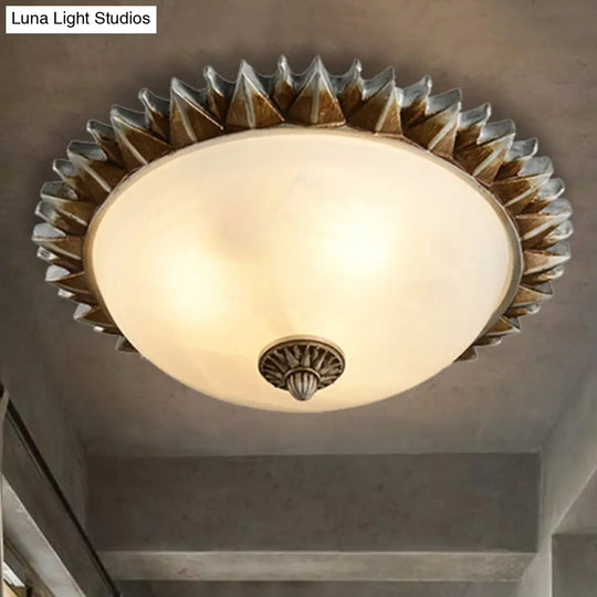 Traditional White Glass Flush Mount Ceiling Light For Dining Room - 1/3 Sunburst Lights Sizes 9 Or