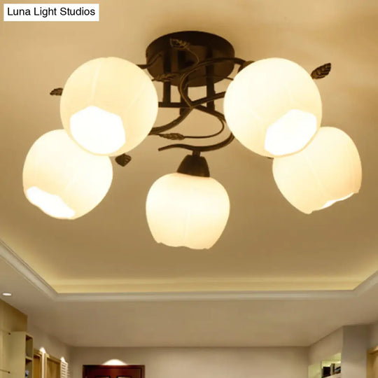 Traditional White Glass Ceiling Mounted Semi Flush Light For Living Room With 1 Globe