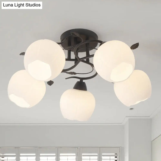 Traditional White Glass Ceiling Mounted Semi Flush Light For Living Room With 1 Globe