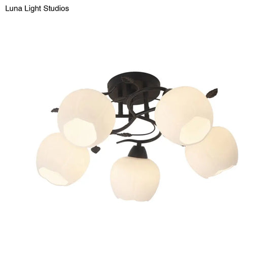 Traditional White Glass Semi Flush Ceiling Light For Living Room - 1 Globe Fixture