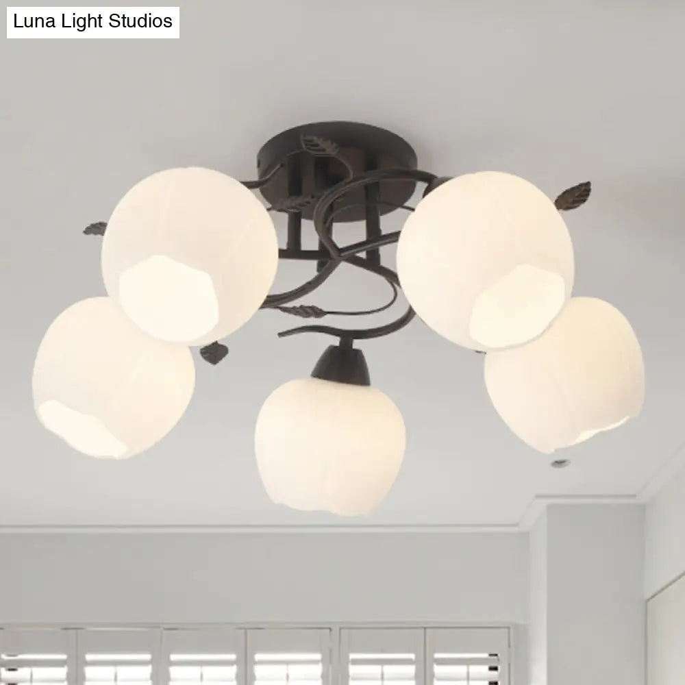 Traditional White Glass Semi Flush Ceiling Light For Living Room - 1 Globe Fixture