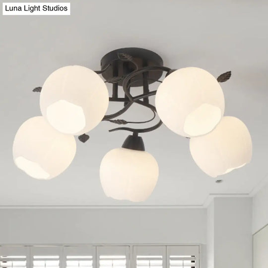 Traditional White Glass Semi Flush Ceiling Light For Living Room - 1 Globe Fixture