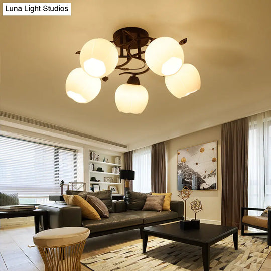 Traditional White Glass Ceiling Mounted Semi Flush Light For Living Room With 1 Globe