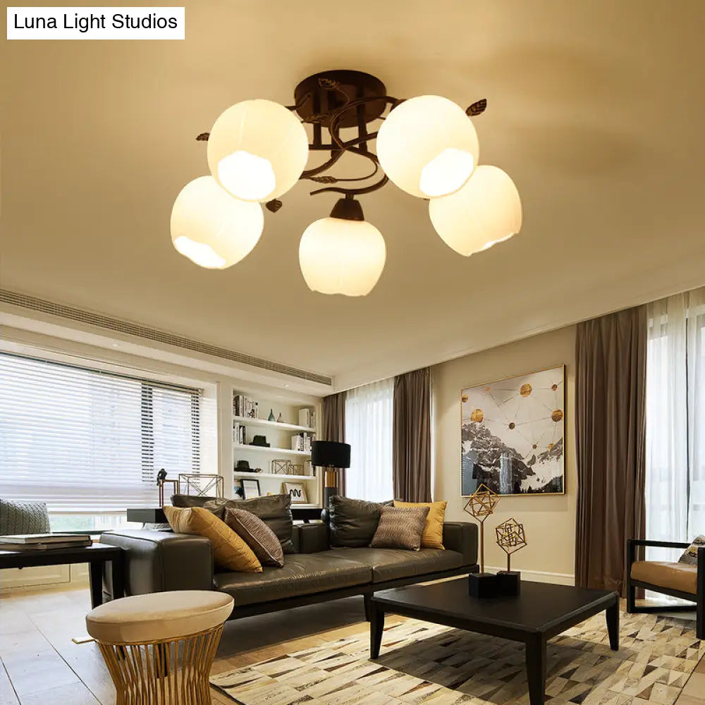 Traditional White Glass Semi Flush Ceiling Light For Living Room - 1 Globe Fixture