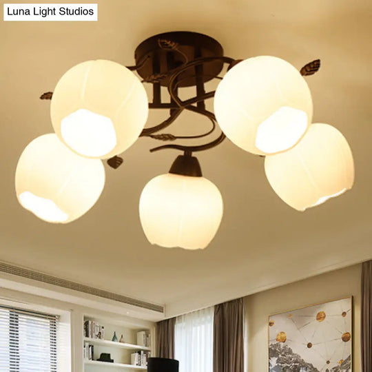 Traditional White Glass Ceiling Mounted Semi Flush Light For Living Room With 1 Globe