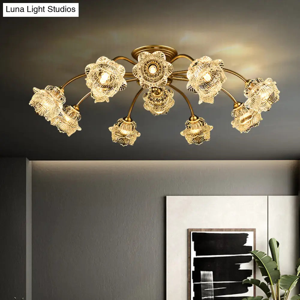 Traditional White Glass Semi-Flush Petal Ceiling Light With 12 Lights / C