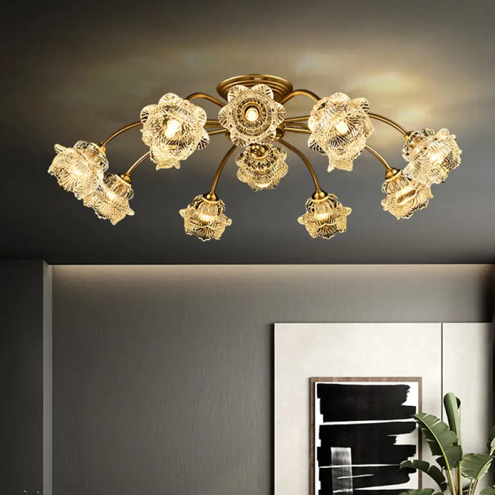 Traditional White Glass Semi - Flush Petal Ceiling Light With 12 Lights / C