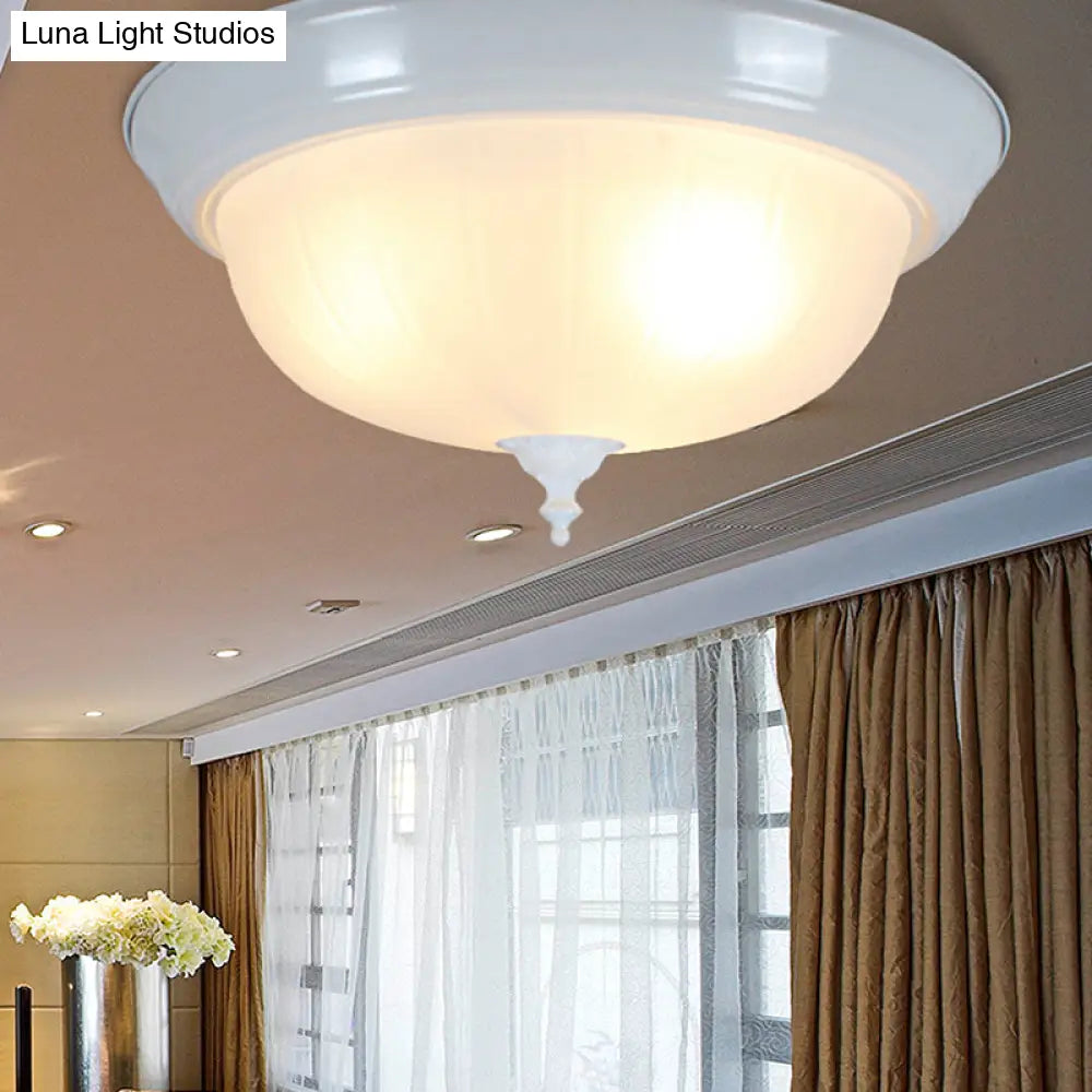 Traditional White Glass Three-Light Flush Mount Ceiling Fixture For Living Room - 13/15/19 Wide