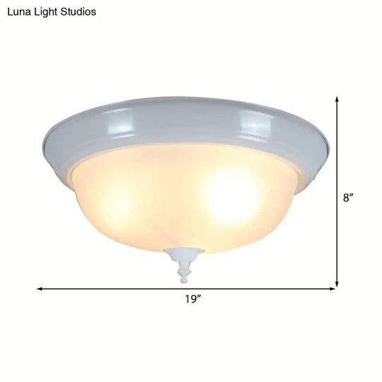 Traditional White Glass Three-Light Flush Mount Ceiling Fixture For Living Room - 13/15/19 Wide