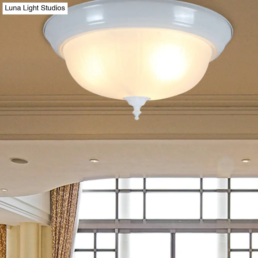 Traditional White Glass Three-Light Flush Mount Ceiling Fixture For Living Room - 13’/15’/19’ Wide