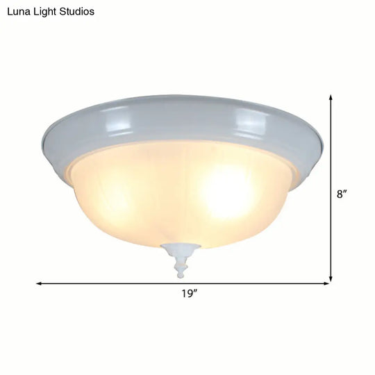 Traditional White Glass Three-Light Flush Mount Ceiling Fixture For Living Room - 13’/15’/19’ Wide