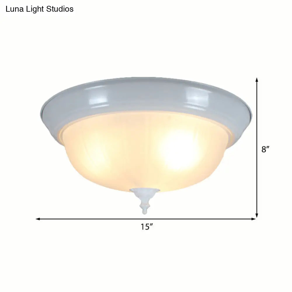 Traditional White Glass Three-Light Flush Mount Ceiling Fixture For Living Room - 13/15/19 Wide