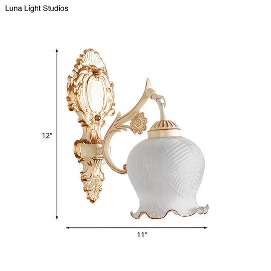 Traditional White Glass Wall Sconce 1/2-Bulb Flower Light Fixture For Living Room