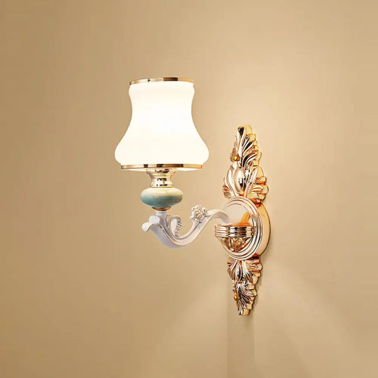 Traditional White Opaque Glass Wall Sconce For Bedroom - Curve Light 1 /