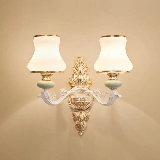 Traditional White Opaque Glass Wall Sconce For Bedroom - Curve Light 2 /