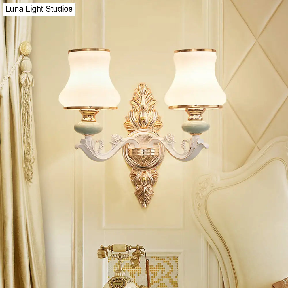 Traditional White Opaque Glass Wall Sconce For Bedroom - Curve Light