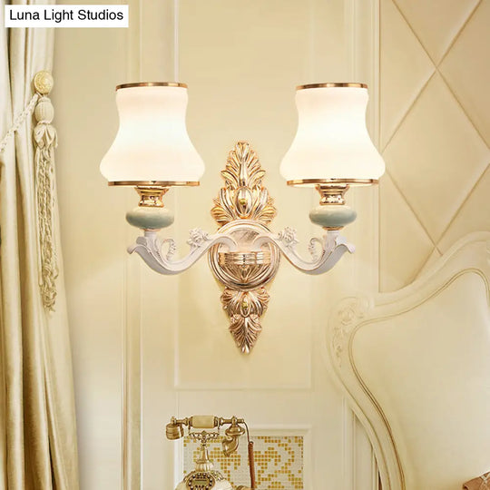 Traditional White Opaque Glass Wall Sconce For Bedroom - Curve Light