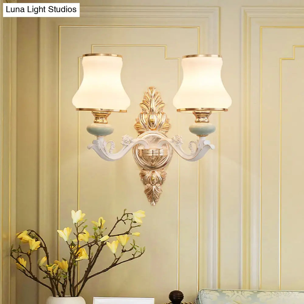 Traditional White Opaque Glass Wall Sconce For Bedroom - Curve Light