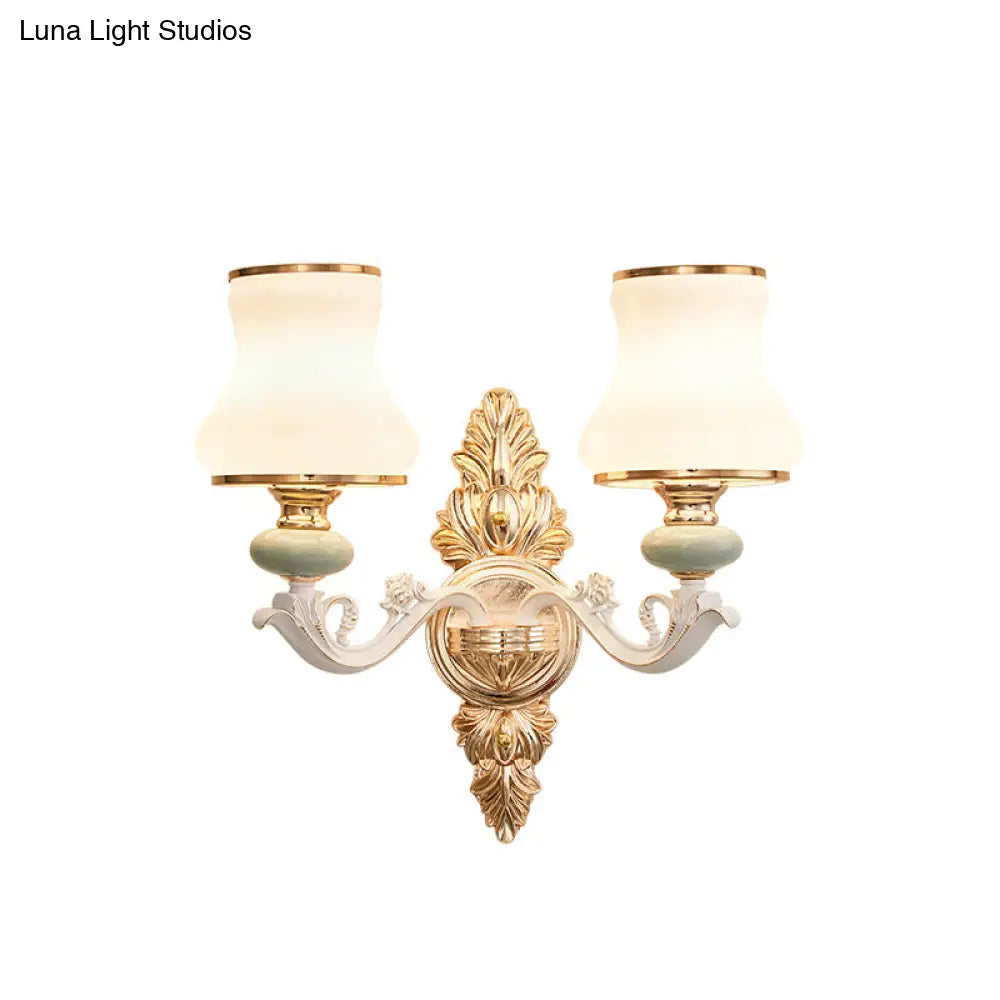 Traditional White Opaque Glass Wall Sconce For Bedroom - Curve Light