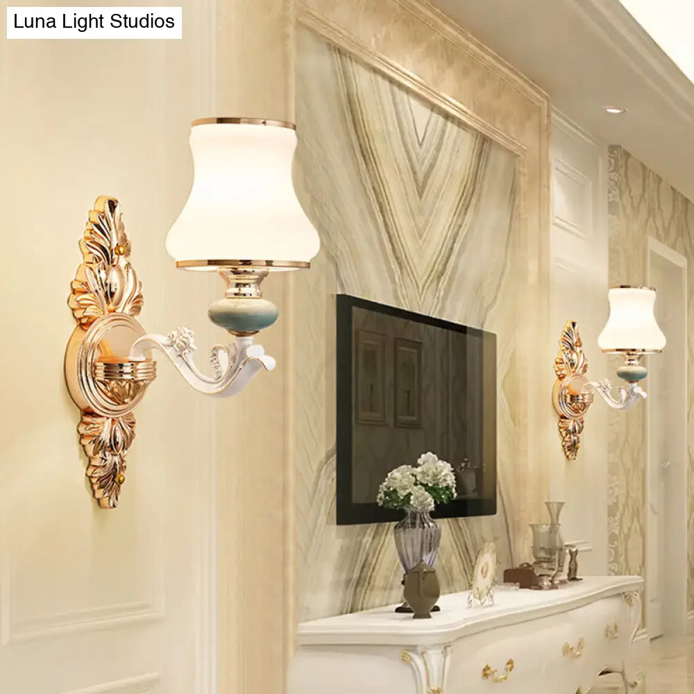 Traditional White Opaque Glass Wall Sconce For Bedroom - Curve Light