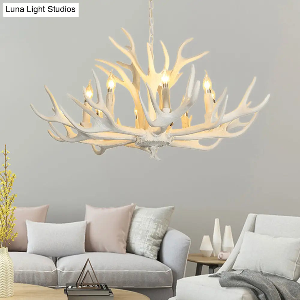 Traditional White Resin Candelabra Chandelier - 8-Light Pendant For Living Room