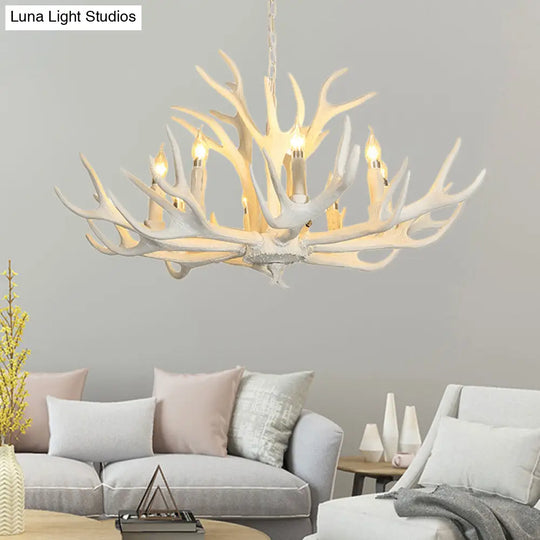 Traditional White Resin Candelabra Chandelier - 8-Light Pendant For Living Room