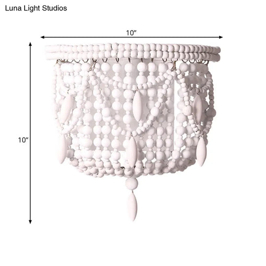 Traditional White Sconce Light Fixture - 1 Bedroom Wall Mount Lighting With Basket Wood Shade