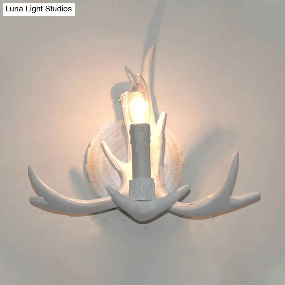 Traditional White/Wood Resin Corridor Wall Lamp With Exposed Bulb - 1 Light Sconce Fixture