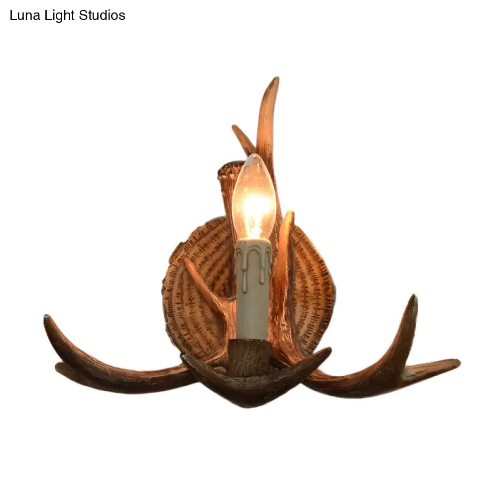 Traditional White/Wood Resin Corridor Wall Lamp With Exposed Bulb - 1 Light Sconce Fixture