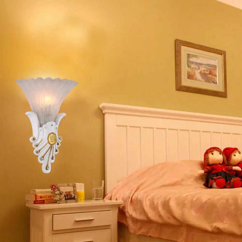 Traditional White/Yellow Glass Bedside Wall Light Sconce With Diamond Accent White