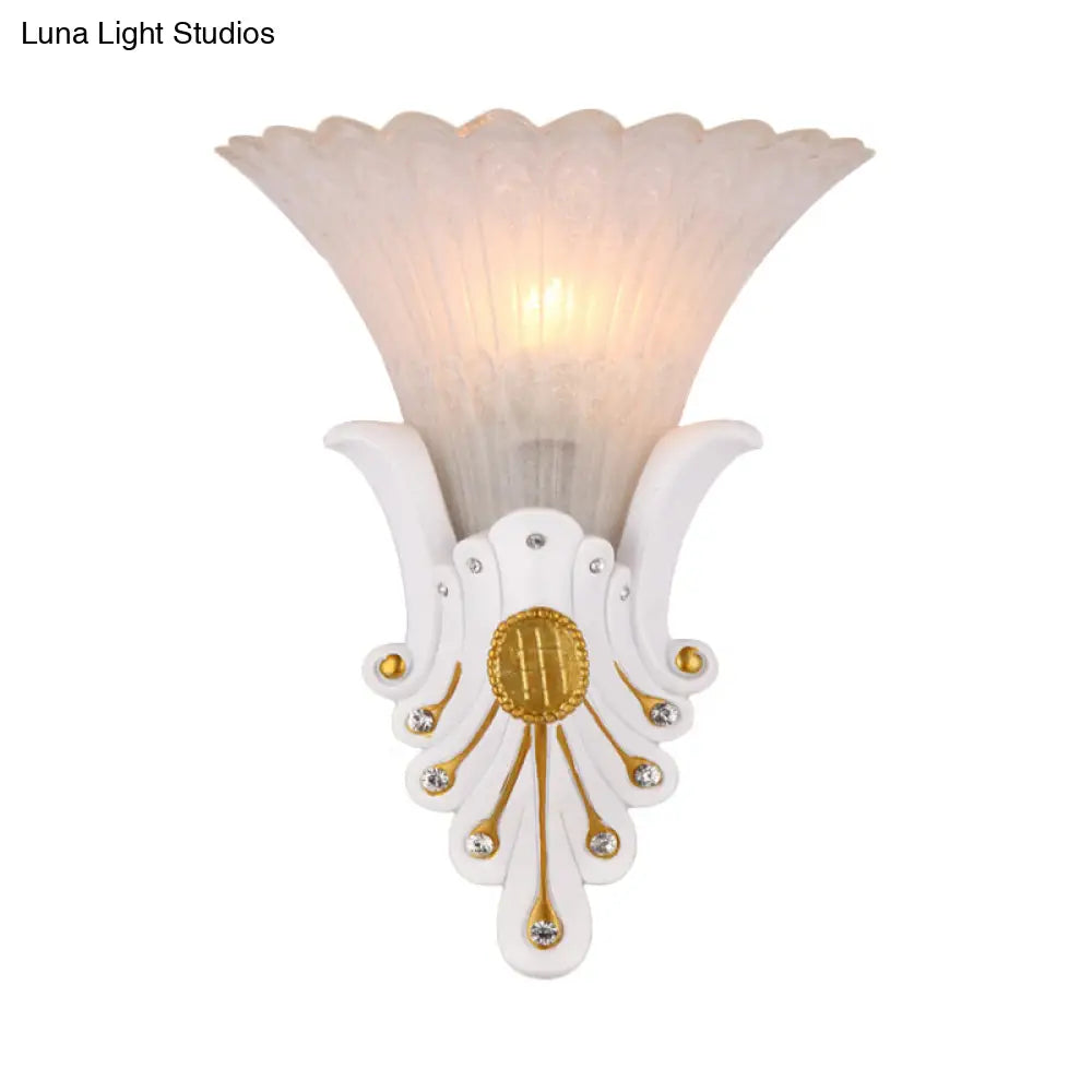 Traditional White/Yellow Glass Bedside Wall Light Sconce With Diamond Accent