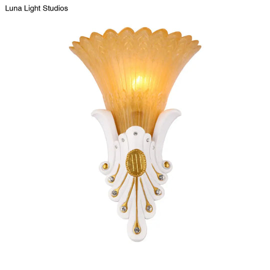 Traditional White/Yellow Glass Bedside Wall Light Sconce With Diamond Accent