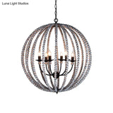 Traditional Wood Beaded Sphere Pendant Chandelier With Inner Candelabra Design