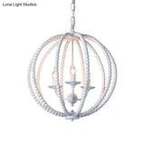 Traditional Wood Beaded Sphere Pendant Chandelier With Inner Candelabra Design