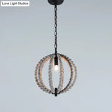 Traditional Wood Beaded Sphere Pendant Chandelier With Inner Candelabra Design