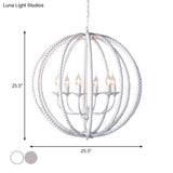 Traditional Wood Beaded Sphere Pendant Chandelier With Inner Candelabra Design