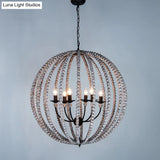 Traditional Wood Beaded Sphere Pendant Chandelier With Inner Candelabra Design