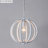 Traditional Wood Beaded Sphere Pendant Chandelier With Inner Candelabra Design