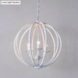 Traditional Wood Beaded Sphere Pendant Chandelier With Inner Candelabra Design